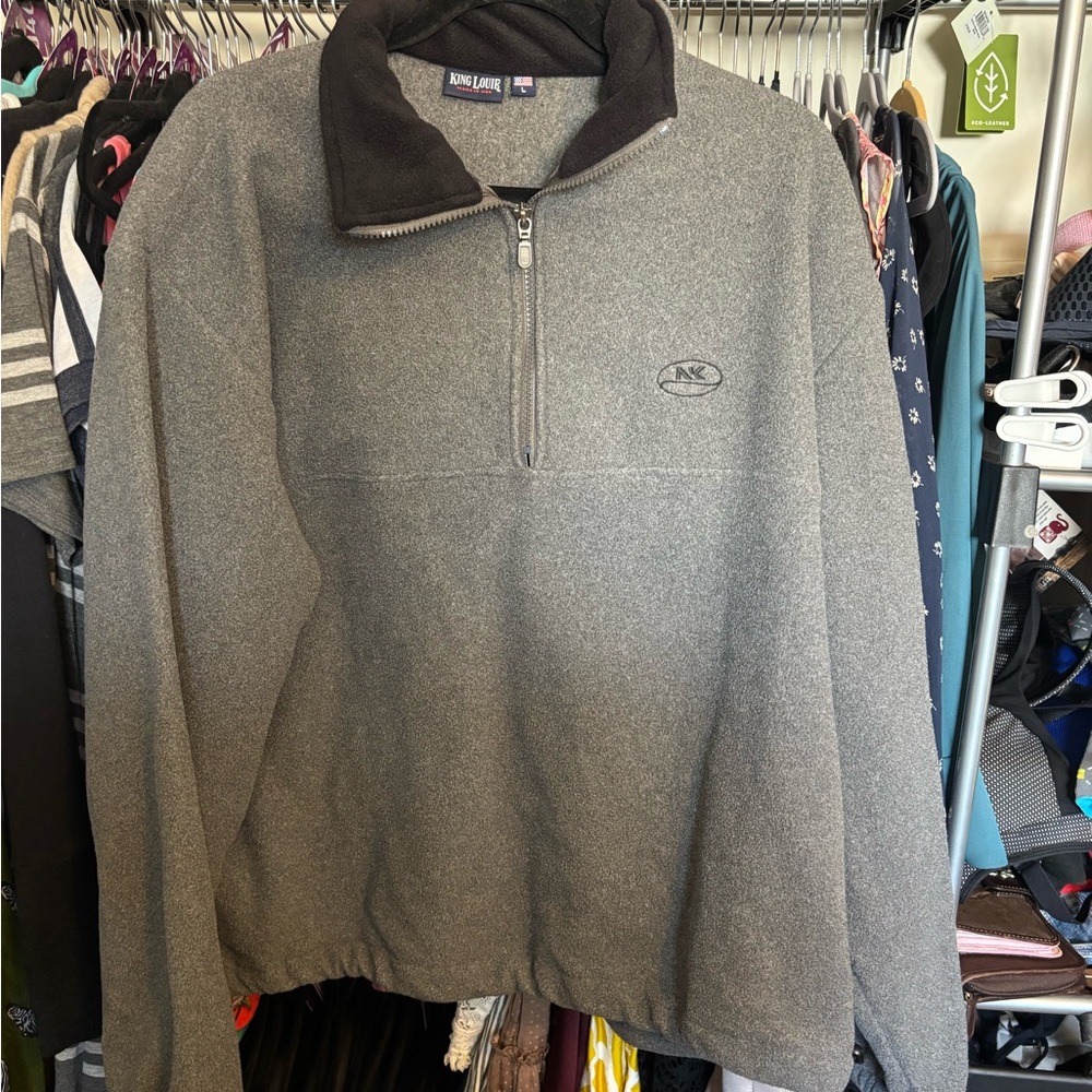 Vintage 90s NK Seeds Men's Gray Zip-Up Sweater Union Made Pockets Adjustable